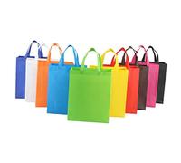 Luxshiny 10Pcs Reusable Non Woven Tote Bags Shopping Bags Vertical Design Mixed Colors for Grocery Events and Retail Use