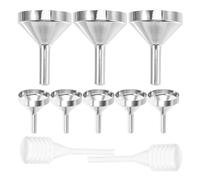 Luxshiny 10pcs Small Metal Funnels Set for Filling Essential Oil and Perfume Bottles, Includes 8 Silver Mini Funnels and 2 Spring Droppers 3ml, for Aromatherapy and Liquid Dispensing