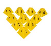 Luxshiny 10pcs Soccer Party Decorations with Numbered Yellow Triangle Agility Cones for Football Training Equipment, Sturdy Pe Material Field Markers for School Sports and Agility Training
