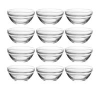 Luxshiny 12 Pack Mini Glass Bowls - Small Glass Ramekins for Dips, Sauce, Condiments & Desserts, 6x6cm Stackable Prep Bowls, Microwave & Dishwasher Safe - Clear Serving for Kitchen, Party, Restaurant