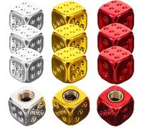 Luxshiny 12pcs Dice Style Wheel Valve Stem Caps for Car, Suv, Truck with Universal Thread, Red Gold Silver Metal Tire Air Valve Covers for Vehicle and Bike Tires