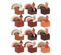 Luxshiny 12pcs Thanksgiving Paper Treat Boxes Turkey Shaped Candy Containers with Sturdy Flat Bottom and Colorful Design for Holiday Parties and School Events, Autumn Harvest Decoration