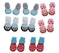 Luxshiny 16pcs Non-slip Cotton Pet Socks for Dogs and Cats, Warm Paw Protectors, Size S, Mixed Blue, Gray, Red Colors, Winter Footwear for Small Pets