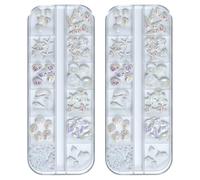 Luxshiny 2 Boxes D Ocean Themed Nail Charms Kit with Seashells, Sea Stars, Pearls, and Coconut Tree Resin Decorations, 12-grid Design for Easy Organization, for DIY Manicure on Holiday