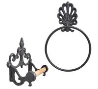 Luxshiny 2 Pcs Black Iron Towel Rings for Bathroom Wall Mount, Space-saving round Wrought Iron Towel Hanging Rack Installation Accessories, Simple and Elegant Design for Home