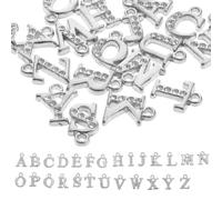 Luxshiny 26pcs Silver Alloy Letter Shaped Charms with Rhinestones for Jewelry DIY Making, Easy Hanging and Hollowed out Design Alphabet Pendants for Bracelets and Necklaces