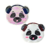 Luxshiny 2pcs Cartoon Panda Applique Patches with Reversible Color Changing Sequins, Easy to Use Decorative Embroidery Patches Made of Synthetic Material, for Clothes and DIY Sewing
