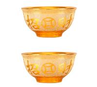 Luxshiny 2pcs Ceramic Buddhist Offering Bowls Set with Gold Sand Decoration, Temple Worship Rice Bowls for Home Decor and Puja Tableware