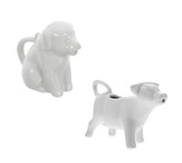 Luxshiny 2pcs Ceramic Creamer Jug Set Animal Shape Milk Pitcher with Handle 40ml Small White Dog and White Cow Mini Syrup Pitcher for Kitchen Dining