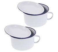 Luxshiny 2pcs Enamel Noodle Bowl & Soup Cup - 1.2L Handled Enamel Soup Bowl High Capacity Kitchen Supplies Food Serving Dish Pasta Cereal Rice Snacks