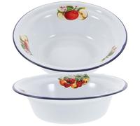 Luxshiny 2pcs Enamel Soup Basin Vegetable Basin 10.2x7.9x3.9inch Enamel Old-Fashioned Anti-Skid Large Capacity Sunken Shape for Washing Rice and Mixing Random Style