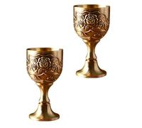 Luxshiny 2pcs European Style Vintage Bronze Shot Glasses, Engraved Flower Mini Wine Goblets for Home and Bar, Antique High Footed Zinc Alloy Wine Chalices