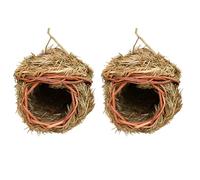 Luxshiny 2pcs Handmade Straw Woven Birdhouses Hanging Bird Nests for Garden Decor, Eco-friendly Straw Birdcages 14x14x14cm Light Green Suitable for Outdoor Bird Nesting