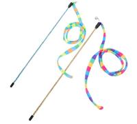 Luxshiny 2pcs Interactive Cat Wand with Rainbow Ribbon String and Bell for Indoor Cat Playing Plastic Material to Strengthen Bond and Change Bad Biting Behaviour for Kittens Random Color