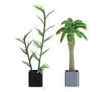 Luxshiny 2Pcs Miniature Artificial Plants Set, 10cm Faux Palm Tree and Lucky Bamboo in Pots, Mini Fake Potted Greenery for Dollhouse Decor, Fairy Garden and Diorama Model Scenes