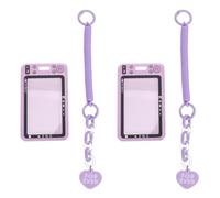 Luxshiny 2pcs Purple Photocard Holder Keychain with Heart Spring Portable Acrylic Card Protector Sleeves for Bus Card and Credit for Student Commutes and Travel