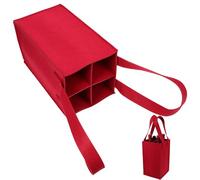 Luxshiny 2pcs Red Wine Felt Tote Bag with Divided Compartments for 4 Bottles, Portable Reusable Wine Bottle Carrier for Holiday Party and Travel