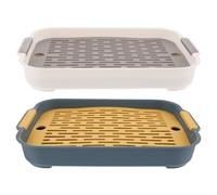 Luxshiny 2pcs Small Pet Litter Box for Rabbit Hamster Guinea Pig, Washable Plastic Bunny Potty with Anti-fall Design, Indoor Cage Toilet Trainer in Sea Blue and Moon White