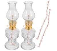 Luxshiny 2sets Vintage Style Glass Kerosene Oil Lamp Retro Handheld Oil Lantern for Use for Camping Garden Home Decoration Extra Wicks Included