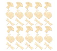 Luxshiny 30pcs Unfinished Wood Chips for Craft Making with Blank Surface for Writing, Creative Snail, Dragonfly and Mushroom Shapes, Khaki Colour Wooden Pieces for Door Wreath Decoration