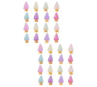 Luxshiny 32pcs Mini Resin Christmas Trees with Glowing Feature, Flat Bottom, Light Weight, for Christmas and Other Festivals Desktop Decoration Random Color