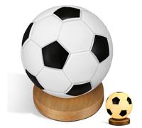 Luxshiny 3D Glass Football Table Lamp, Dimmable LED Night Light with Wood Base, USB Powered Sports Desk Lamp, Soccer Decor Gift for Boys Kids