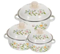 Luxshiny 3pcs Enamel Soup Pot Set Multifunctional Cooking Pots Double Handles for Noodles Soups Stews Lightweight Kitchen Essential