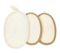 Luxshiny 3pcs Natural Loofah Shower Sponge Set for Body Exfoliating, Bath Scrubber Pads with Beige and Coffee Edges, 9x14cm 12x8cm, Eco-Friendly Bathing Accessories for Women and Men