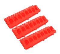 Luxshiny 3pcs Plastic Poultry Feeder with Flip Top Design and 16 Holes, Red Chick and Quail Feeder for Cement and Bedding Floors, No Mess, Spill-resistant Feeding Tray for Outdoor Use