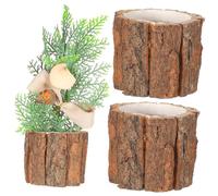 Luxshiny 3pcs Rustic Bark Planting Containers Succulent Flower Pots for Indoor Outdoor Garden Home Decor Tree Stump Style for Cactus Succulents Wedding Centerpiece