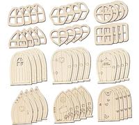 Luxshiny 48Pcs Unfinished Wood Fairy Doors DIY Craft Kit Blank Wooden for Painting and Decoration Natural Material for Fairy Garden and Home Creative Projects