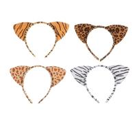 Luxshiny 4pcs Animal Ear Headbands Set with Tiger, Leopard, Zebra, Giraffe Prints, Plush Cat Ears Hair Hoops for Boys and Girls Party Cosplay Headwear Accessories