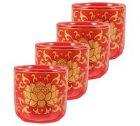 Luxshiny 4pcs Ceramic Offering Cups Set Buddhist Water Supply Cups Random Edge Pattern Decorative Ritual Sacrifice and Temple for Home Altar and Worship Ceremony