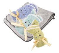 Luxshiny 4pcs Cute Bunny Face Towels Set Soft Coral Fleece Makeup Remover Cloths Absorbent Washcloths and Travel in Blue, Grey, Green, and Lake Blue