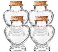 Luxshiny 4pcs Heart Type Glass Wish Bottles Keepsake Jars with Cork Lids for Favors Travel Home Decoration Glass Containers for Organizing Jewelry and Treasures