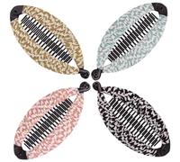 Luxshiny 4pcs Medium Banana Hair Clips for Women Fabric Floral Pattern Hair Clamps with Geometric Print for Girls