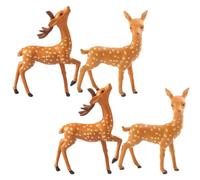 Luxshiny 4pcs Mini Deer Figurines Set - Micro Landscape Animal Statues with Standing and Head-turning Poses - Outdoor Garden Decoration for Forest Diorama and Patio Display