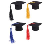 Luxshiny 4pcs Mini Pet Graduation Caps Tassel Hats for Small Animals, Red Black Blue Dark Yellow Doctoral Bachelor Hats Costume Accessories for Hamster Rabbit Hedgehog Bird Tortoise Beard