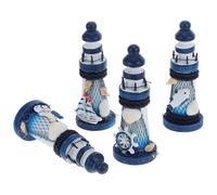 Luxshiny 4pcs Mini Wooden Lighthouse Decor Set Nautical Ornaments for Home and Wedding, Decorative Synthetic Material Figurines with Blue Colour, for Elegant Tabletop Or Assorted style