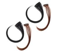 Luxshiny 4pcs Natural Curly Bang Wig, Medium Length 25cm Fake Hair Side Bangs, Natural Black and Light Brown Hair Extensions Suitable for Daily Wear and Face-framing Styles