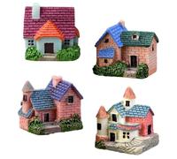 Luxshiny 4pcs Resin Miniature Tiny House Figurines for Micro Landscape Garden Decor, Mixed Color Portable Fairy Cottage Ornaments for Plant Pot and Patio Lawn Random Color Random Style