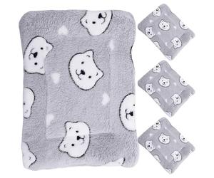 Luxshiny 4pcs Small Guinea Pig Blanket Set Gray Bear Head S Size Soft Wool Pet Bedding Mat Warm Sleep Pad for Hamsters and Small Animals Cage Liners