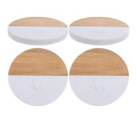 Luxshiny 4pcs Stylish Marble and Wooden Coasters with Heat Insulation and Reusable Features, Protective Cup Mats for Dining Tables and Home Use, Unique Design Tea Saucer Drink Warmer