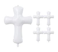 Luxshiny 5 Pcs Cross Shape Balloon Jumbo Baptism Balloons Religious Cross Foil Balloon for First Holy Communion Christening Decoration Easter Party Supplies White