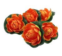 Luxshiny 5pcs Artificial Floating Lotus Flowers with Leaf Pads 10cm Semi-open Orange Foam Water Lilies for Pond Garden and Home Decor Simulation Pond Flowers