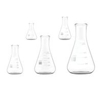 Luxshiny 5pcs High Borosilicate Glass Erlenmeyer Flasks Wide Neck Conical Flat Bottom Laboratory Glassware with Standard Graduations for Life Science Applications