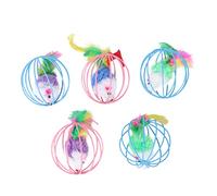 Luxshiny 5Pcs Interactive Plush Mouse Cat Cage Shaped Balls for Teasing and Playing Stimulates Natural Instincts Durable Plush Material Bright Colors to Attract Cats Random Color