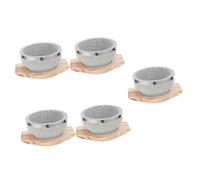Luxshiny 5pcs Korean Stone Bowl Set Wood Base for Bibimbap and Soup Heat Retaining Cooking Bowl for Home Use for Traditional Dishes and Special Occasions