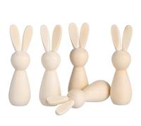 Luxshiny 5pcs Mini Wooden Rabbit Figure DIY Craft Set with Smooth Edges Beige Wood Material Rabbit Shaped Embossable Ornaments for Room Table Decoration