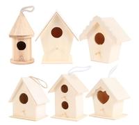 Luxshiny 6 Pcs DIY Educational Craft Wooden Small House DIY Painting Nest Mixed Style Flat Bottom Solid Hardwood with Thickened Rope Promote Hands-on Ability Ready to Be Assorted Style